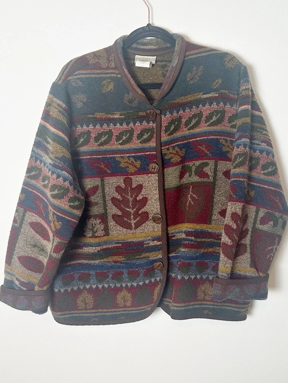 Coldwater Creek Vintage Tapestry Coat Fall Whimsical Print Wool Blend Large
